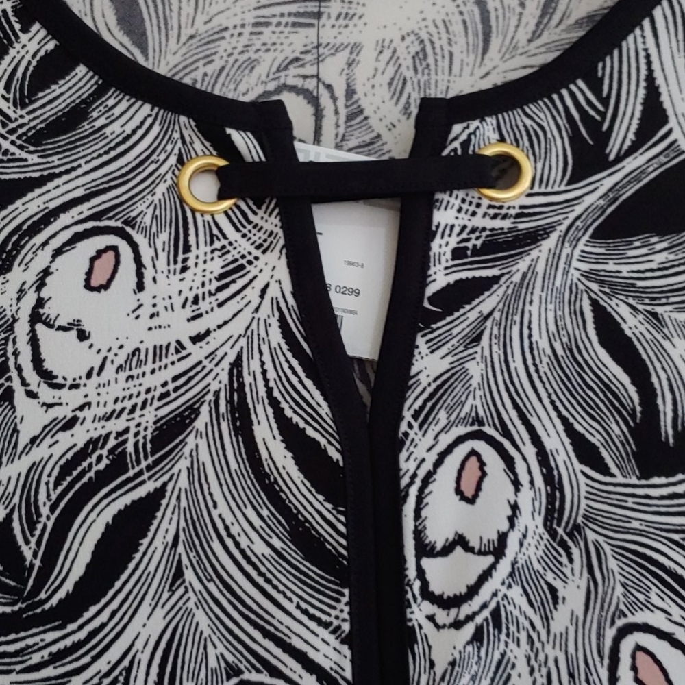 Liz Claiborne Long Sleeve Feather Print Blouse Top Black White NWT Size XL - Picture 4 of 7